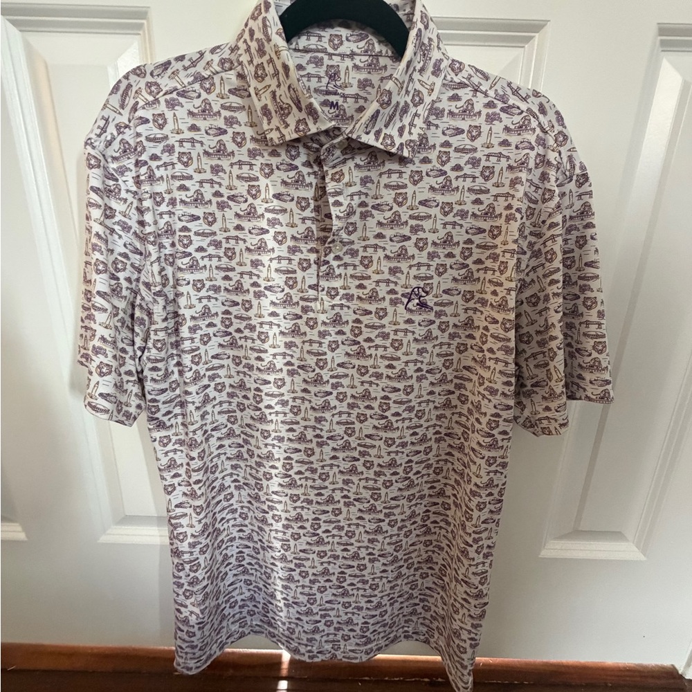 Rhoback Men's Polo Shirt - LSU Baton Rouge pattern size M